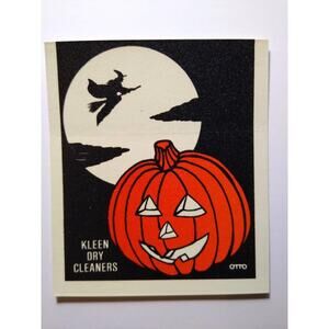 Vintage Halloween Glow In The Dark Kleen Dry Cleaners Witch Moon JOL Pumpkin